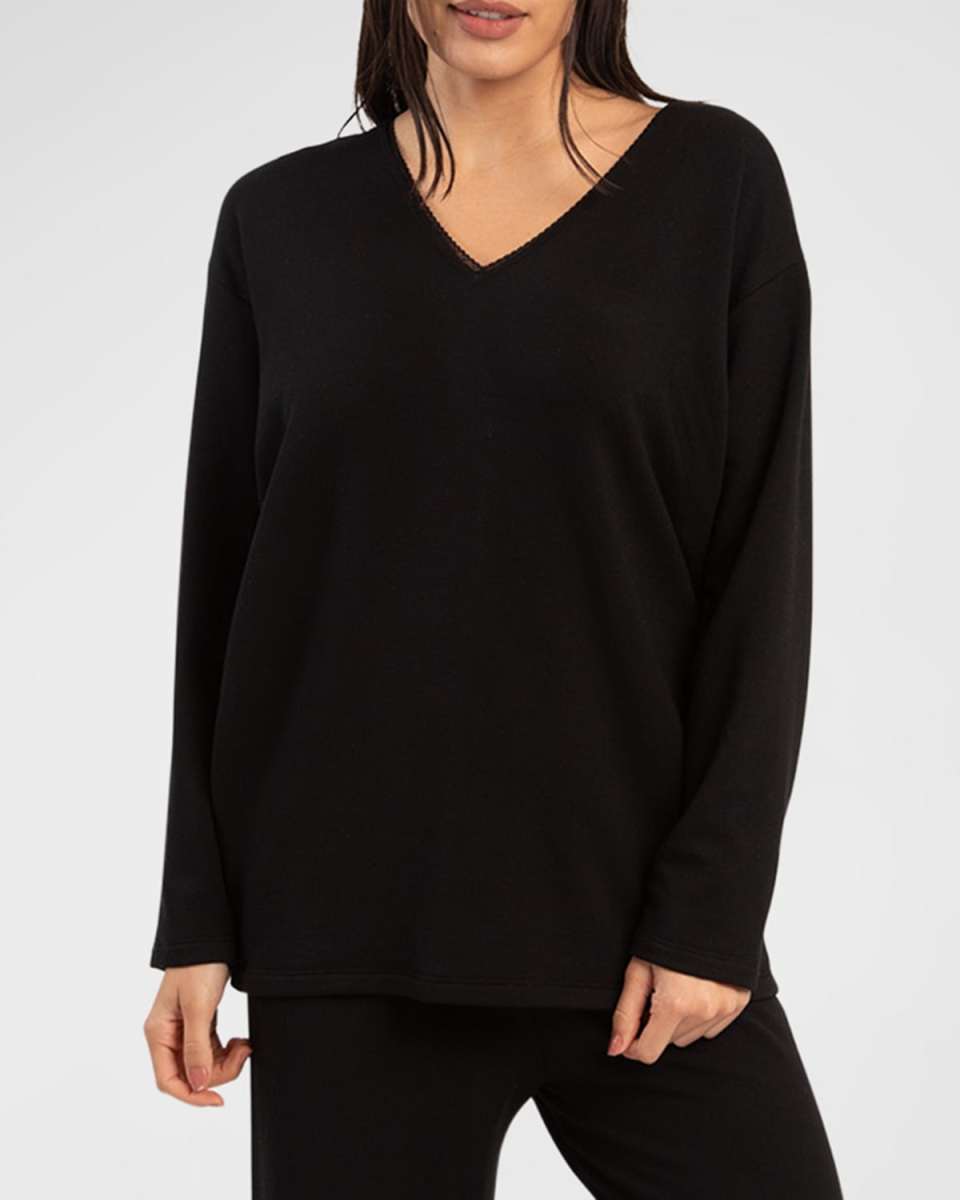 Emanuelle Lace-Trim French Terry Top