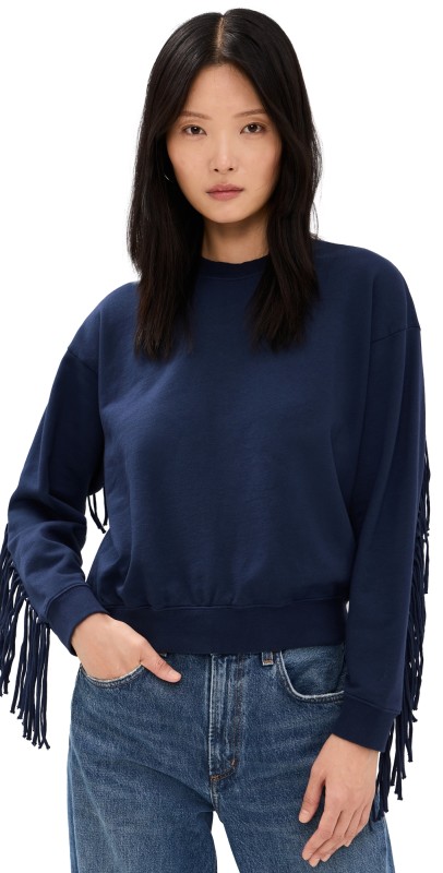 Clare V. Le Drop Fringe Sweatshirt Navy