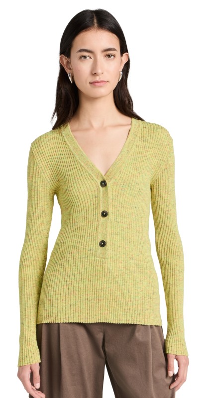 Closed V Neck Henley Pullover primary yellow