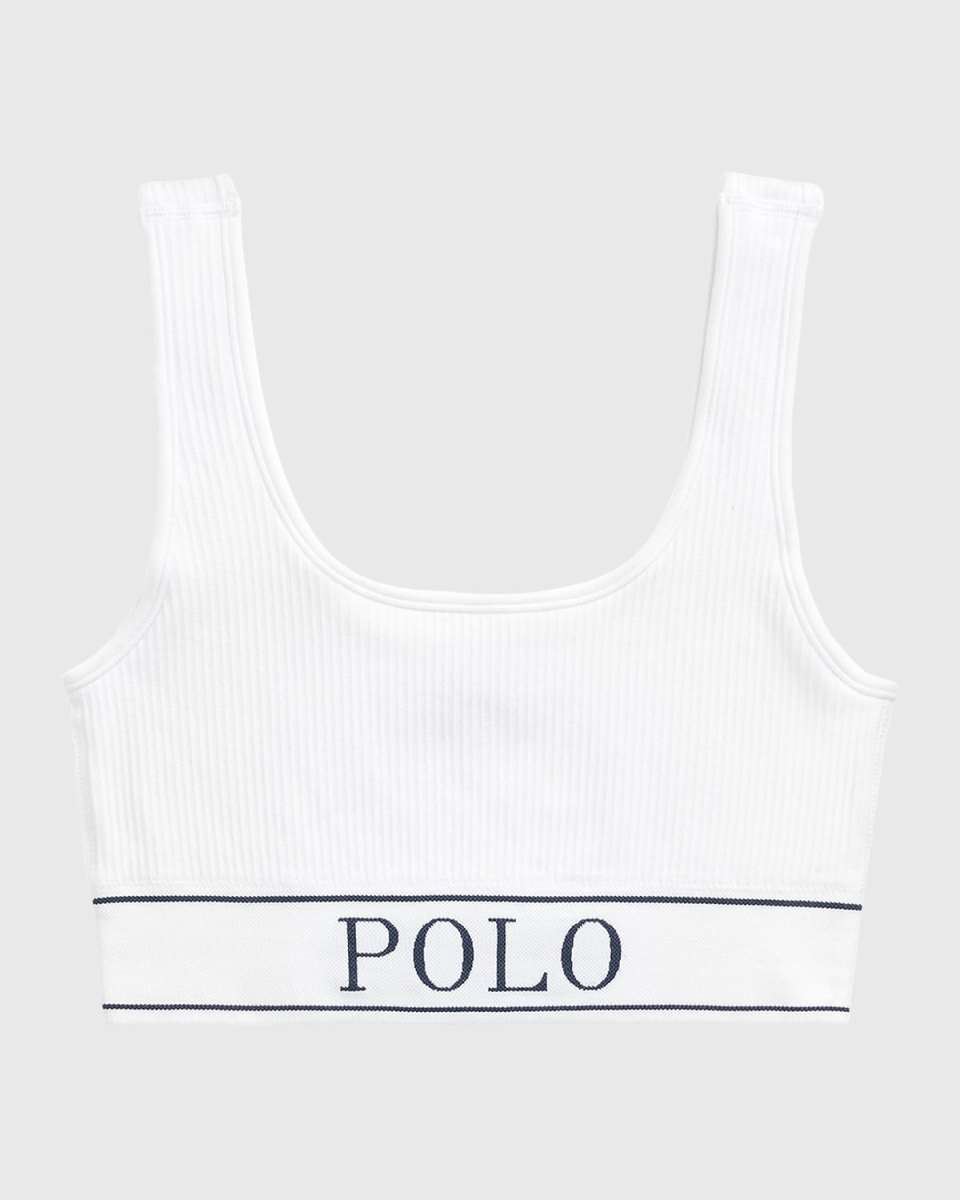 Ribbed Scoop-Neck Logo Bralette Top