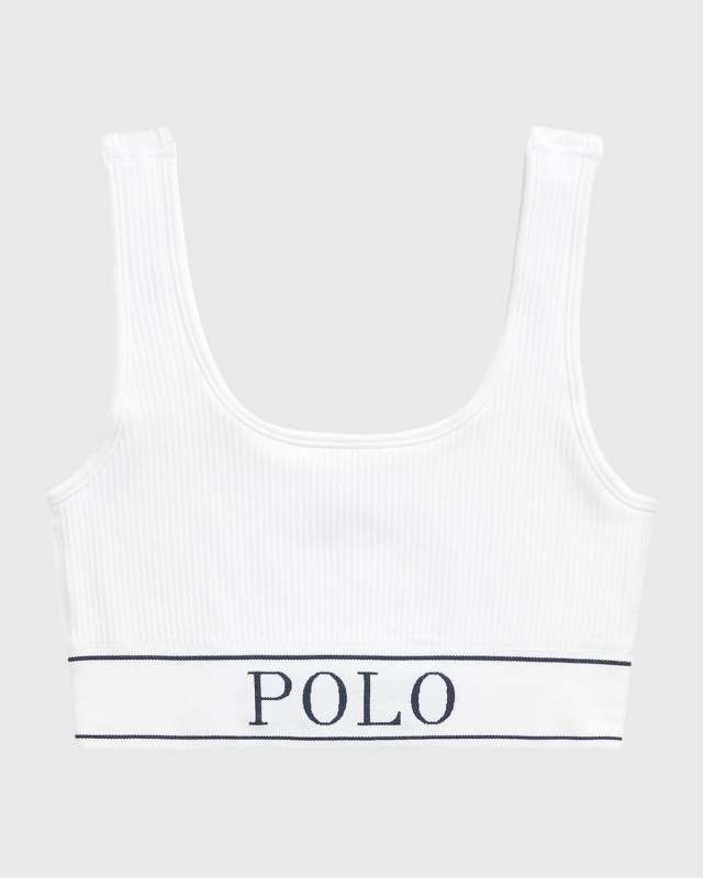 Ribbed Scoop-Neck Logo Bralette Top