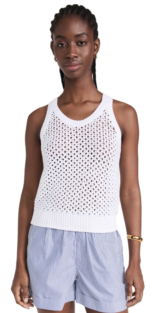 Vince Mesh Stitch Tank Optic White