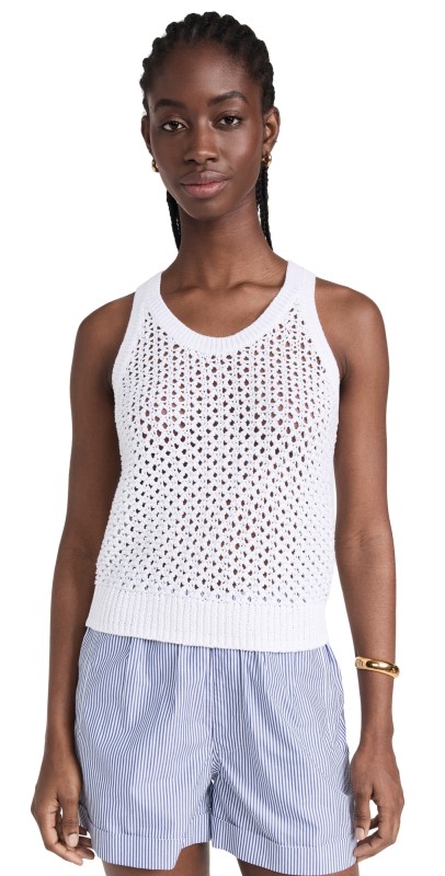 Vince Mesh Stitch Tank Optic White