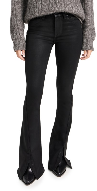PAIGE High Rise Lou Lou Jolene Pockets and Twisted Outseam Slit Jeans Black Fog Luxe Coating