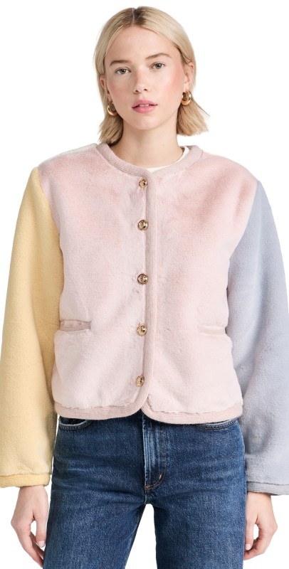 English Factory Colorblock Faux Fur Jacketulti