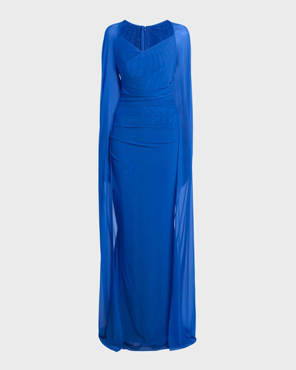Stretch Tulle Cape Gown