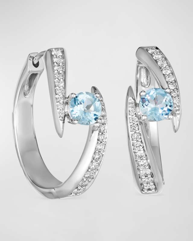 18K Tribal White Gold Earrings with VS-GH Diamonds and Aquamarine
