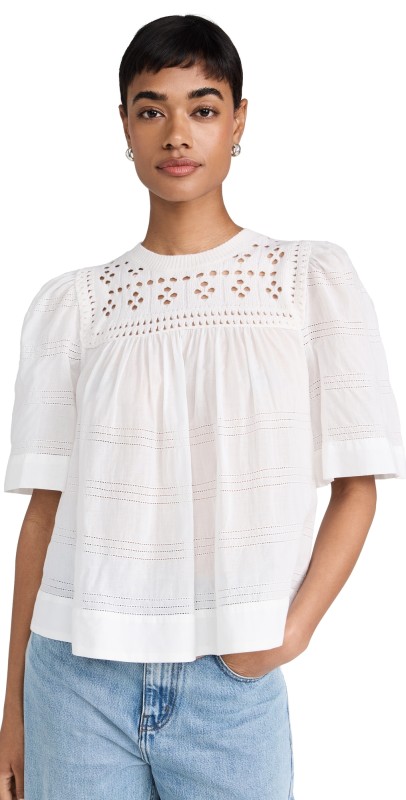 Sea Emile Pointelle Knit Combo Top White