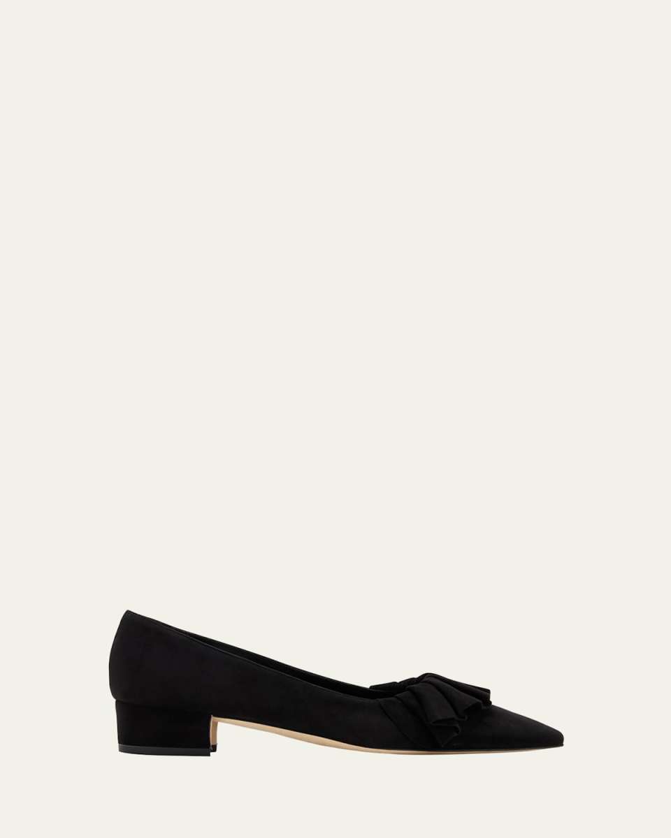 Suede Ruffle Ballerina Pumps
