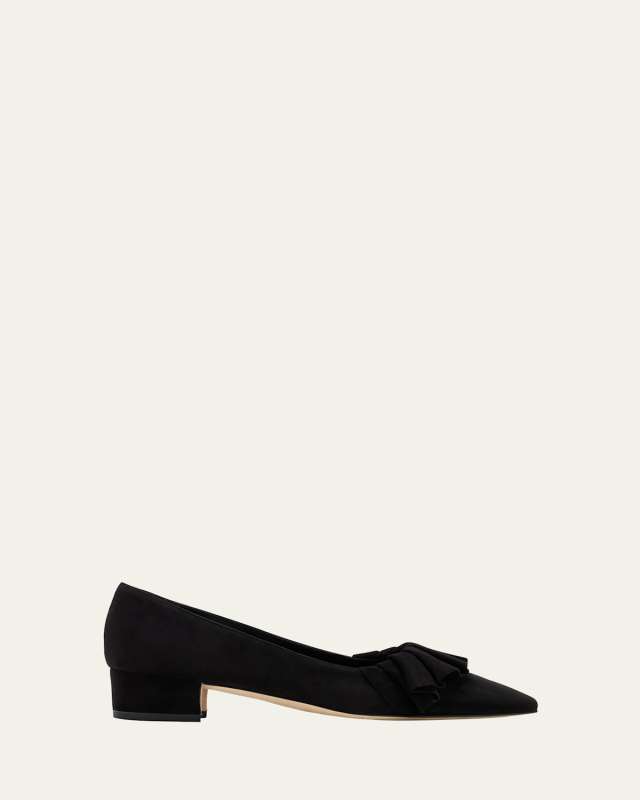 Suede Ruffle Ballerina Pumps