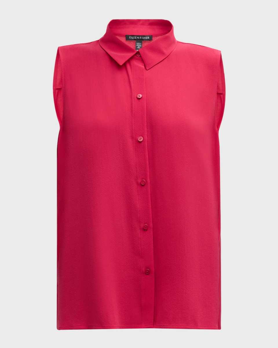 Sleeveless Silk Georgette Crepe Shirt
