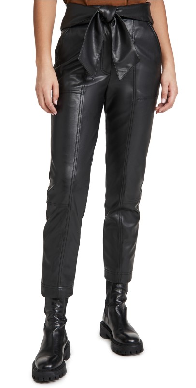 SIMKHAI Tessa Vegan Leather Tie Waist Pants Black