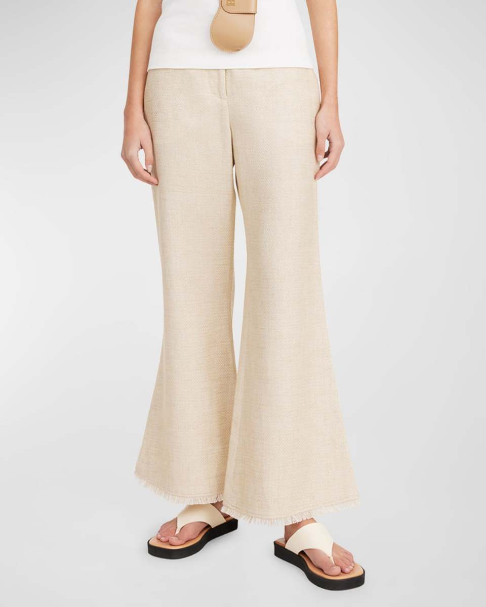 Caras Fringe-Trim Flare-Leg Tweed Pants