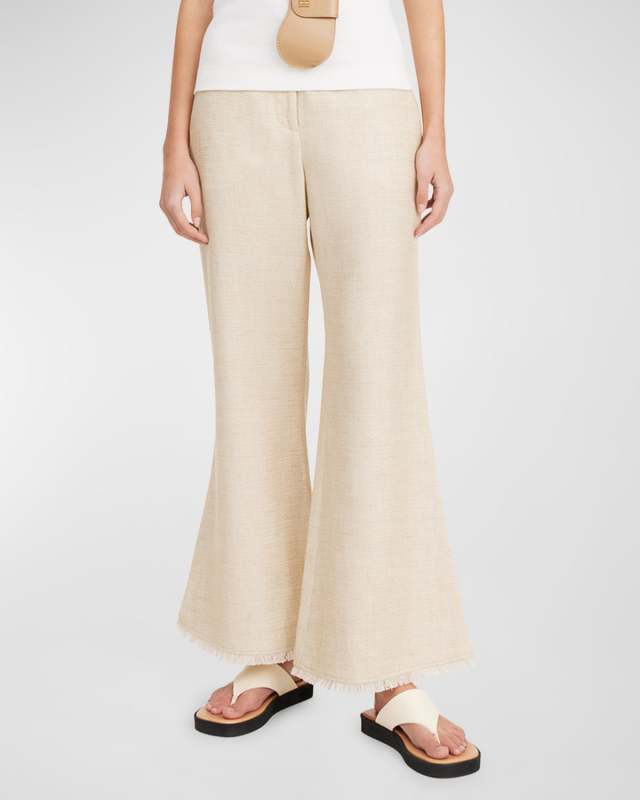 Caras Fringe-Trim Flare-Leg Tweed Pants