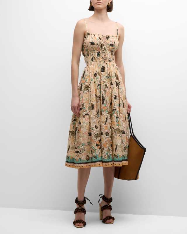 Anisa Ruffled Floral Tiered Sleeveless Midi Dress