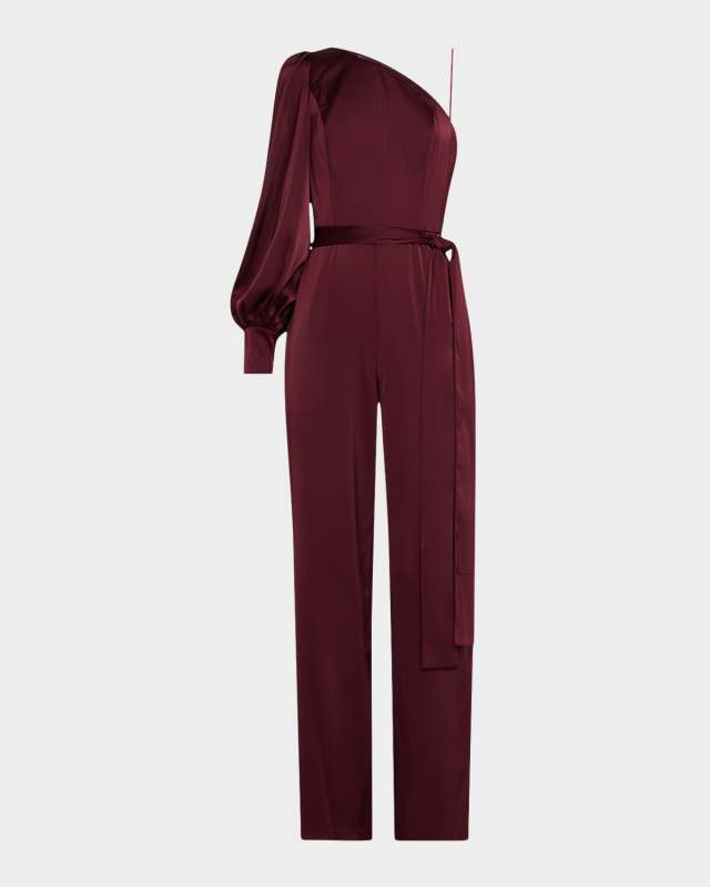 One-Shoulder Stretch Satin Jumpsuit