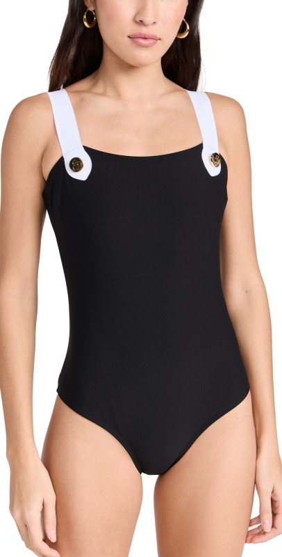 STYLEST DreamSculpt Button Strap Tank One Piece Black/White
