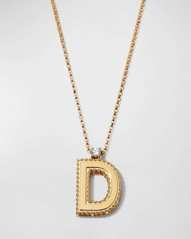 Princess 18K Yellow Gold Diamond Initial Necklace, D