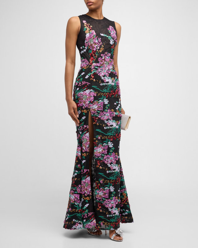 Elisa Sequin Floral Lace Trumpet Gown
