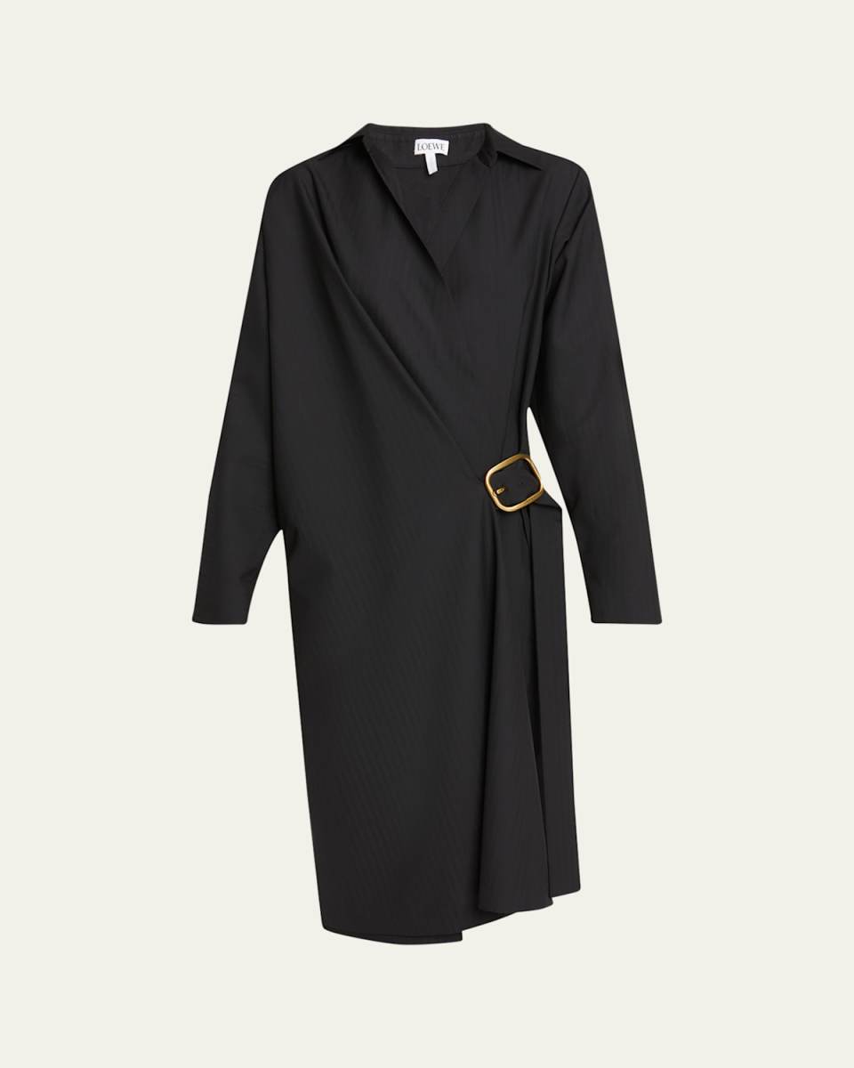 Belt Buckle Detail Wrap Midi Dress