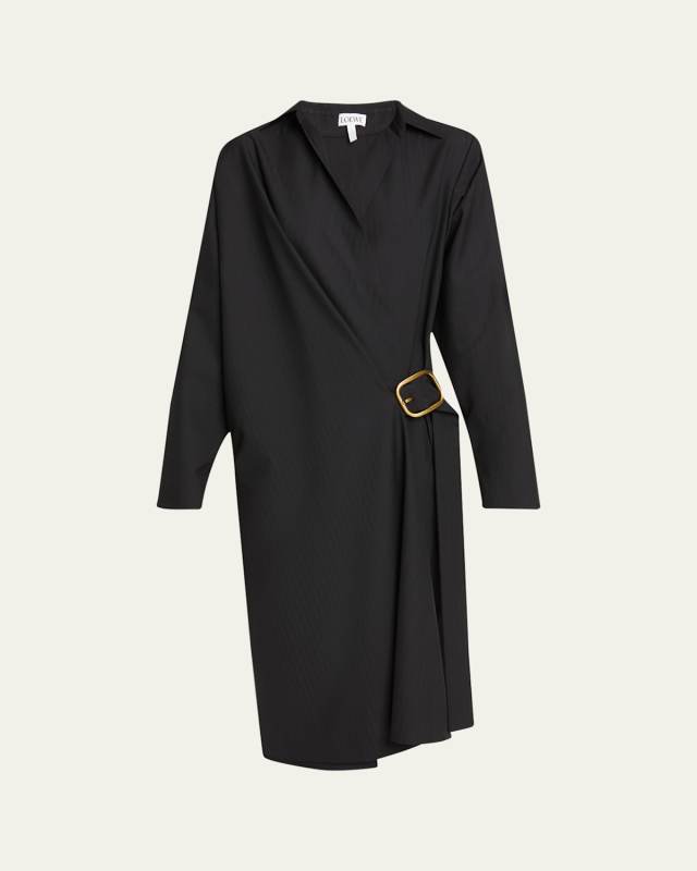 Belt Buckle Detail Wrap Midi Dress
