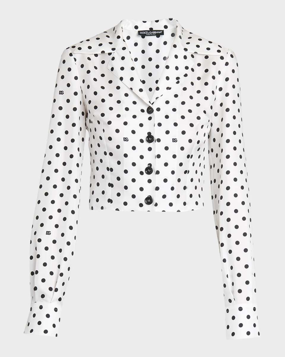 DG Polka-Dot Print Notch-Collar Silk Twill Shirt