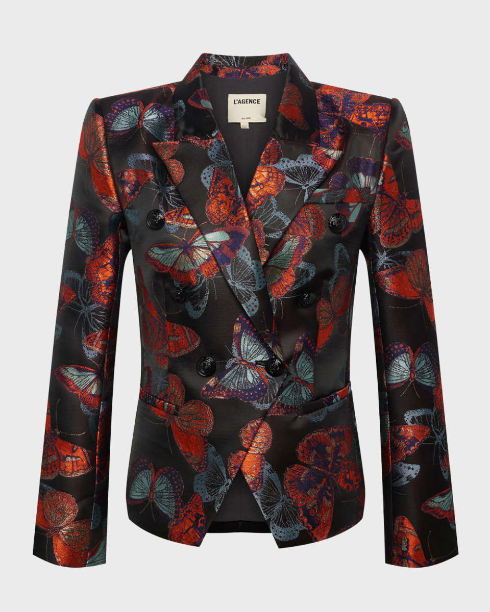Marie Butterfly Jacquard Double-Breasted Blazer