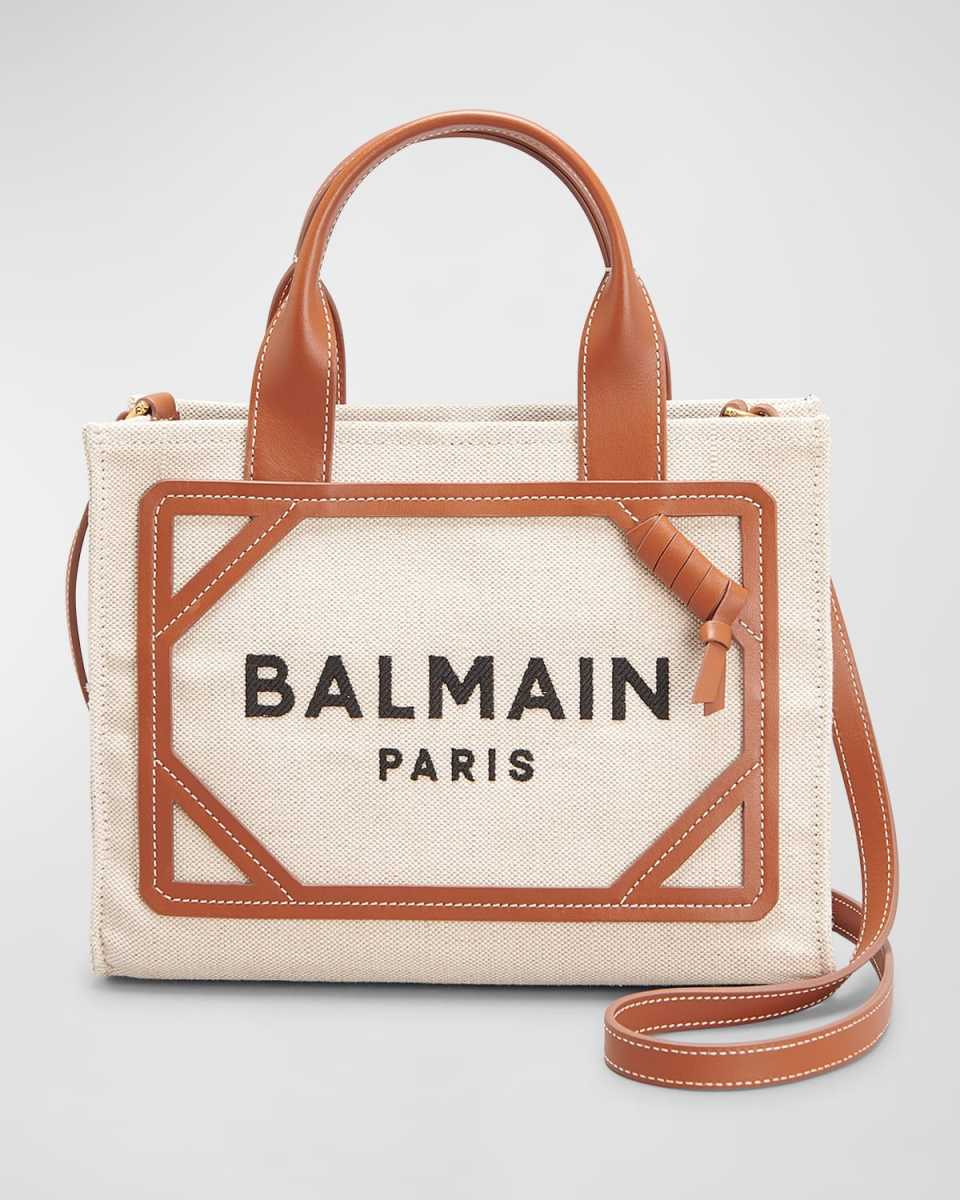 B Army Small Shopper Tote Bag in Canvas with Leather Handles