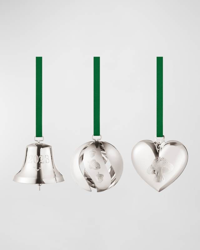 Palladium-Plated Christmas 2023 Ornaments, Set of 3