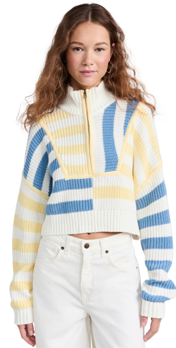 STAUD Cropped Hampton Sweater Buttercup Seashore Stripe