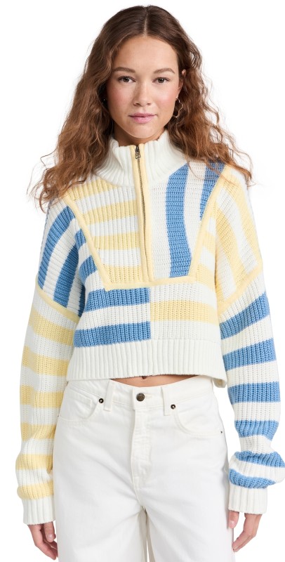 STAUD Cropped Hampton Sweater Buttercup Seashore Stripe