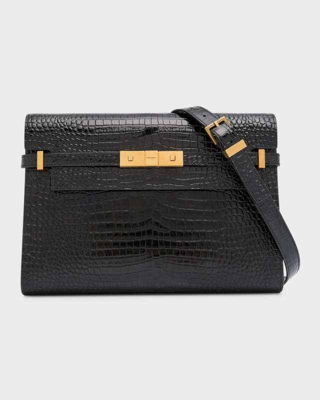 Manhattan Medium Shoulder Bag in Croc-Embossed Leather