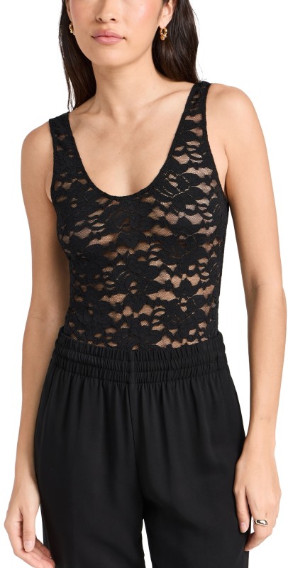 ANINE BING Alysha Thong Bodysuit Black