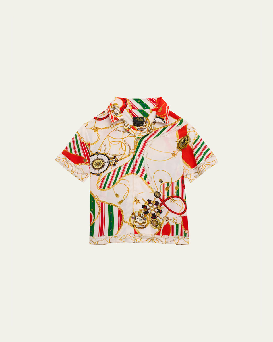 Boy's Printed Button Down Shirt, Size 4-8
