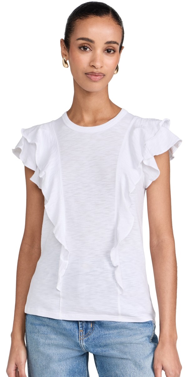Veronica Beard Jean Bea Short Sleeve Ruffle Tee Heather Grey