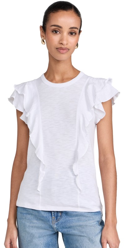 Veronica Beard Jean Bea Short Sleeve Ruffle Tee Heather Grey
