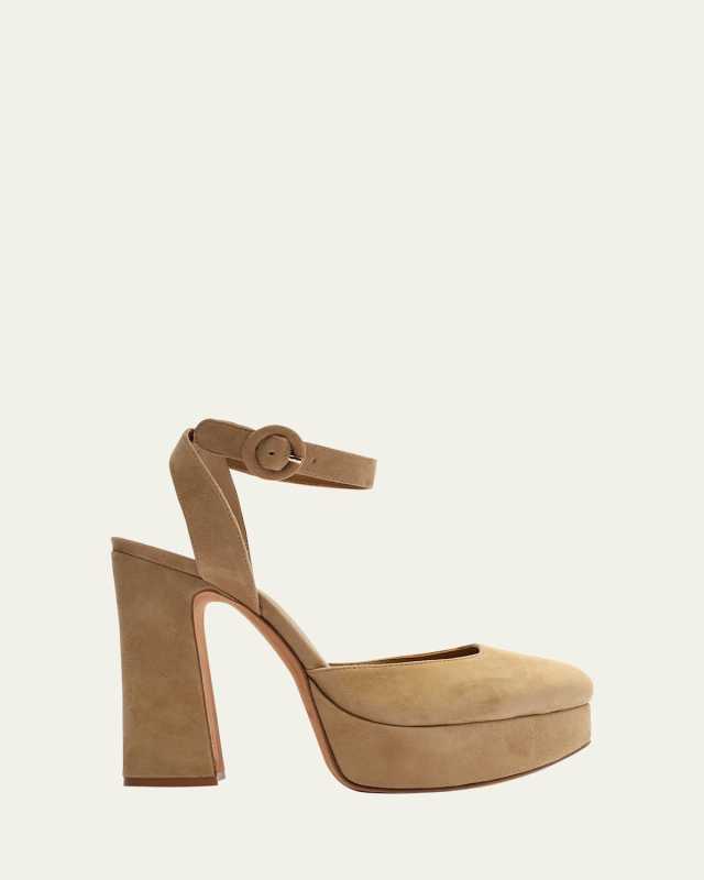 Vita Suede Ankle-Strap Platform Pumps