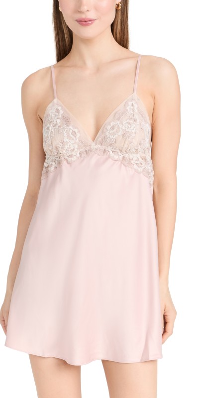 Flora Nikrooz Rosa Charmeuse Chemise with Embroidery Trim Smokey Rose