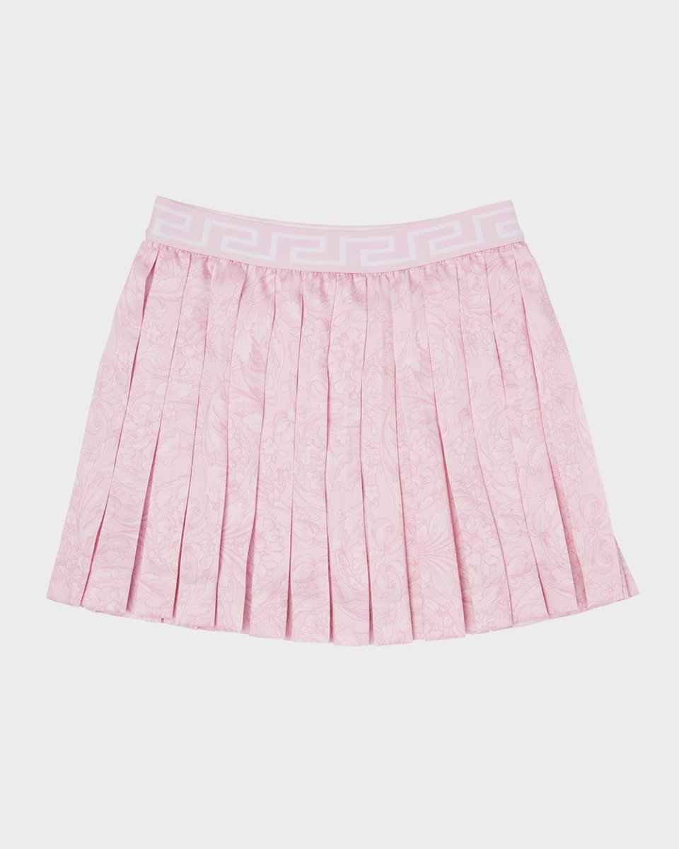 Girl's Barocco-Print Pleated Twill Mini Skirt, Size 4-