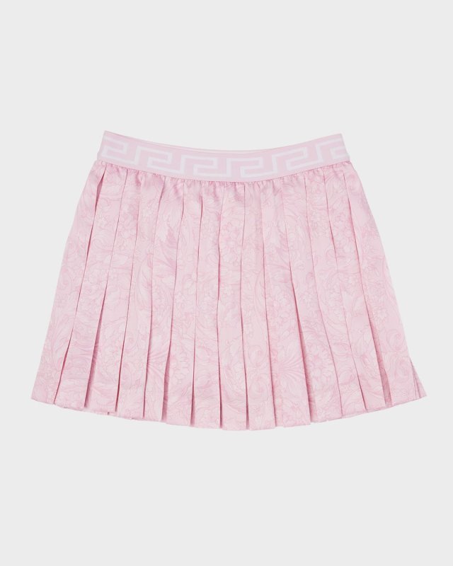 Girl's Barocco-Print Pleated Twill Mini Skirt, Size 4-