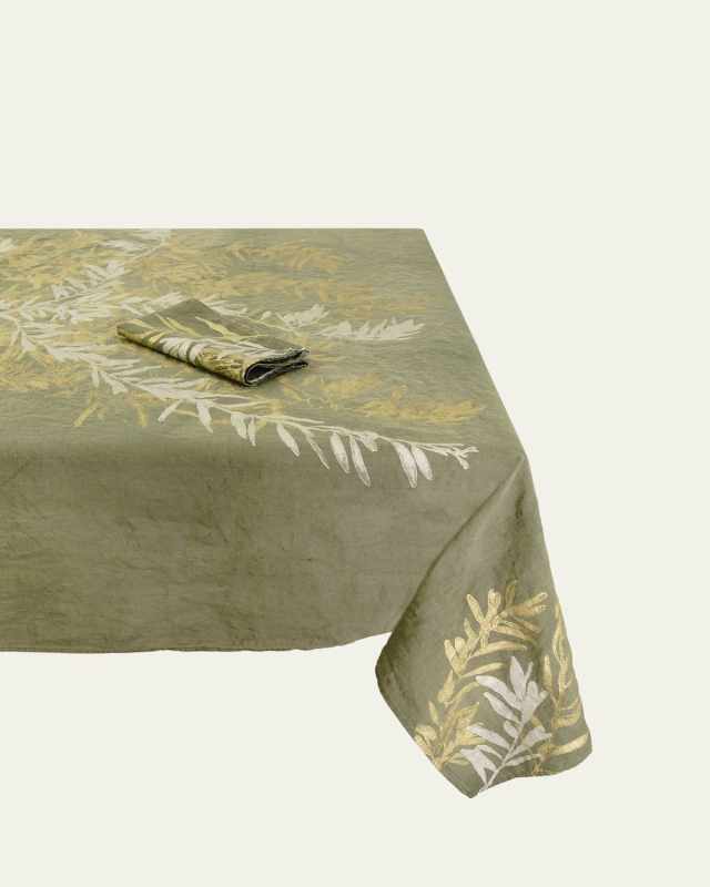 Leccino on Green Painted Linen Tablecloth, 57" x 98"