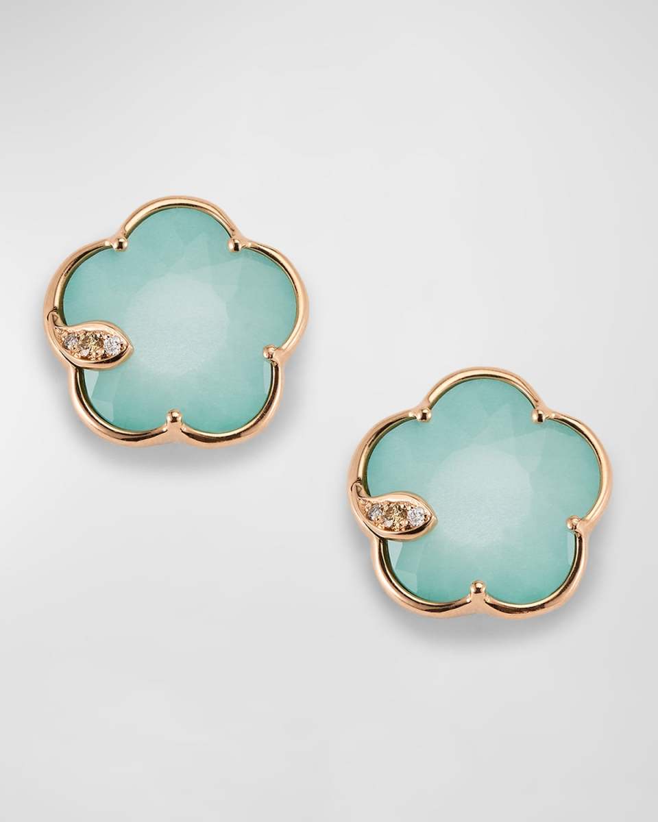 18K Rose Gold Turquoise and Moonstone Earrings with Diamonds