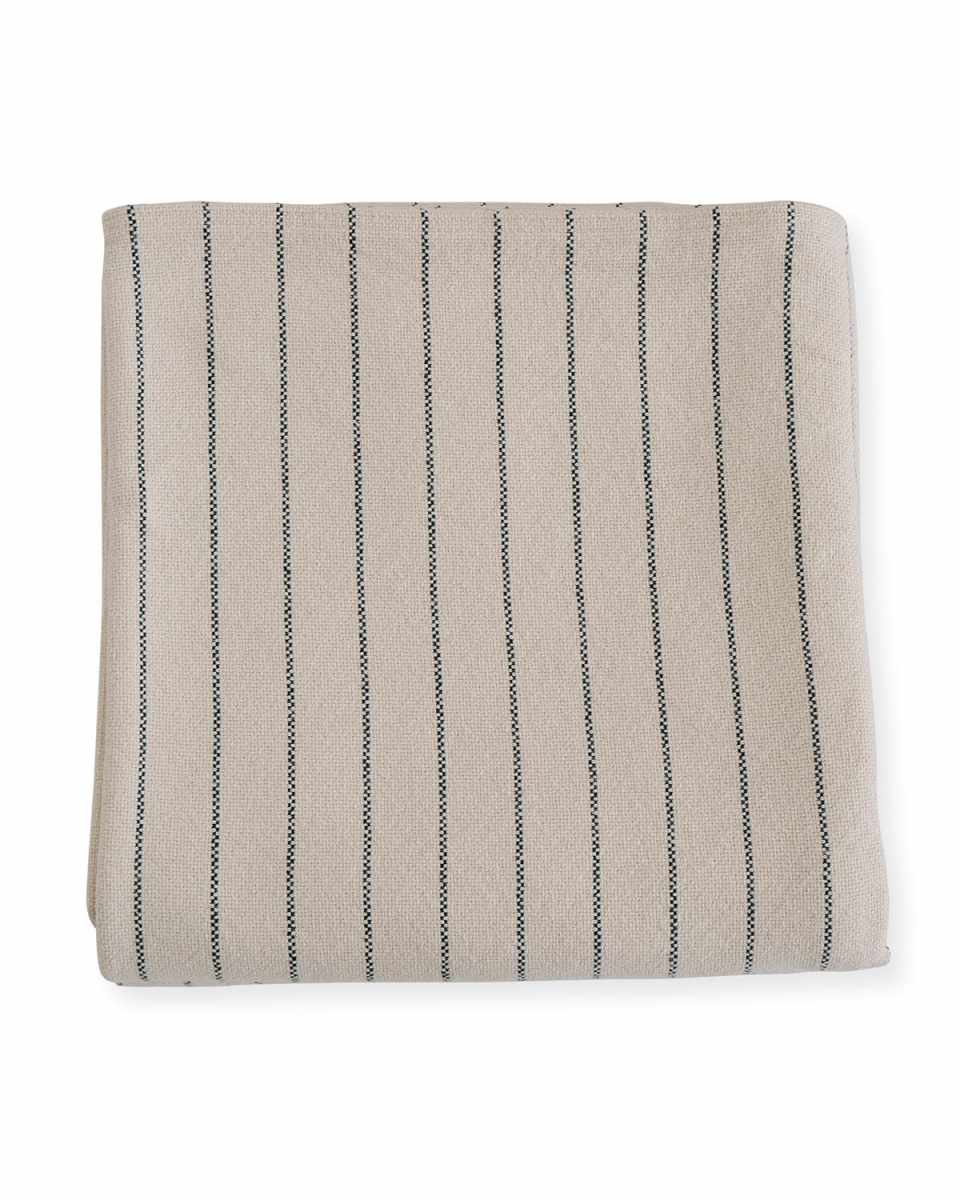Pinstripe Herringbone Cotton Blanket, Midnight B