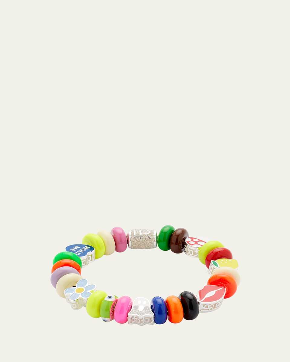 Enameled Silver Donuts and Charm Bracelet