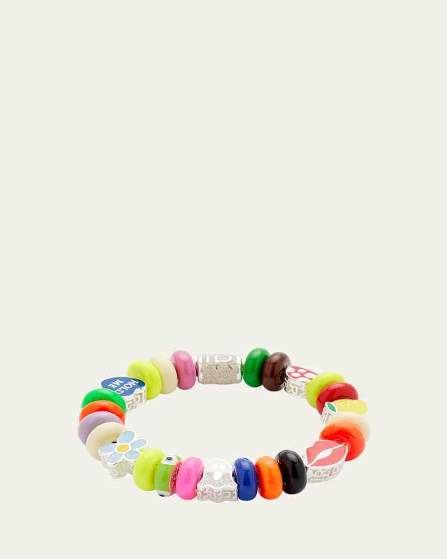 Enameled Silver Donuts and Charm Bracelet