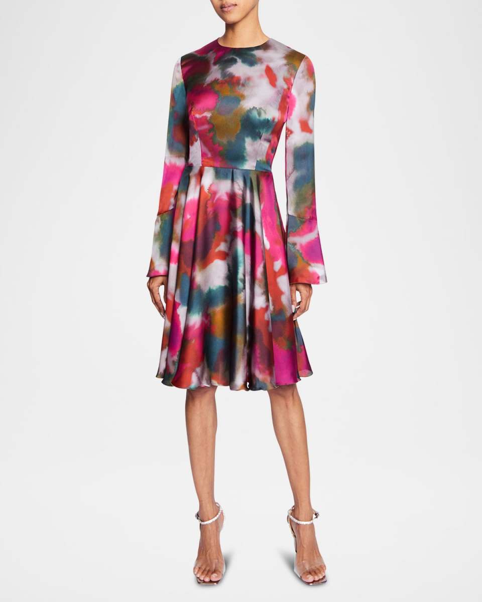 Roni Abstract-Print Charmeuse Dress