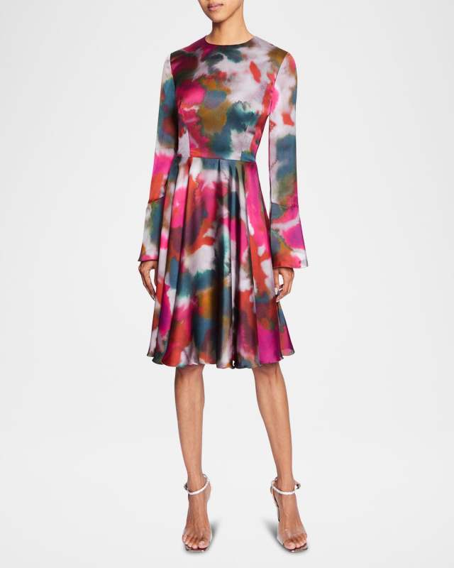 Roni Abstract-Print Charmeuse Dress