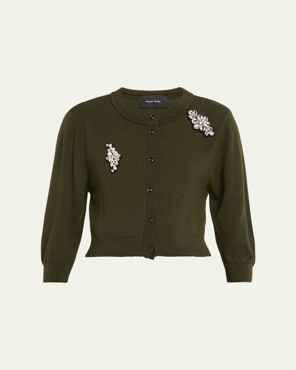Crustal Scallop Placket Wool Cropped Cardigan
