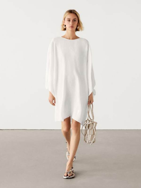 Massimo Dutti Short linen blend dress with puff sleeves