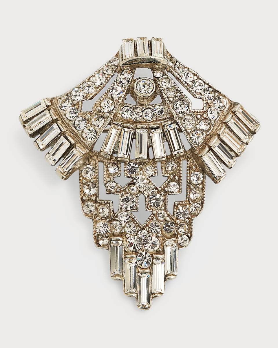 Silver Crystal Deco Brooch